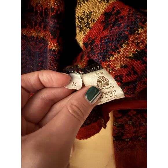 ODA of Norway Design Gerd Vikingstad Lightweight Red Tan Wool Cardigan Sweater M - Picture 3 of 5